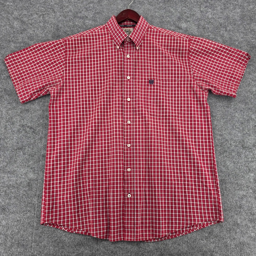 Cinch Mens Red Plaid Short Sleeve Western Button Down Shirt Size Medium